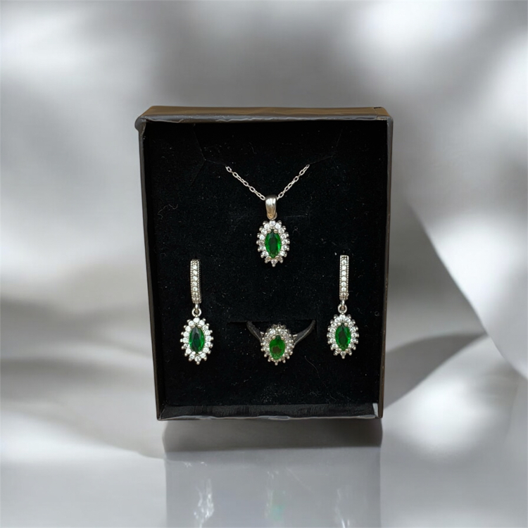 Yeşil Taşlı 3´lü Set