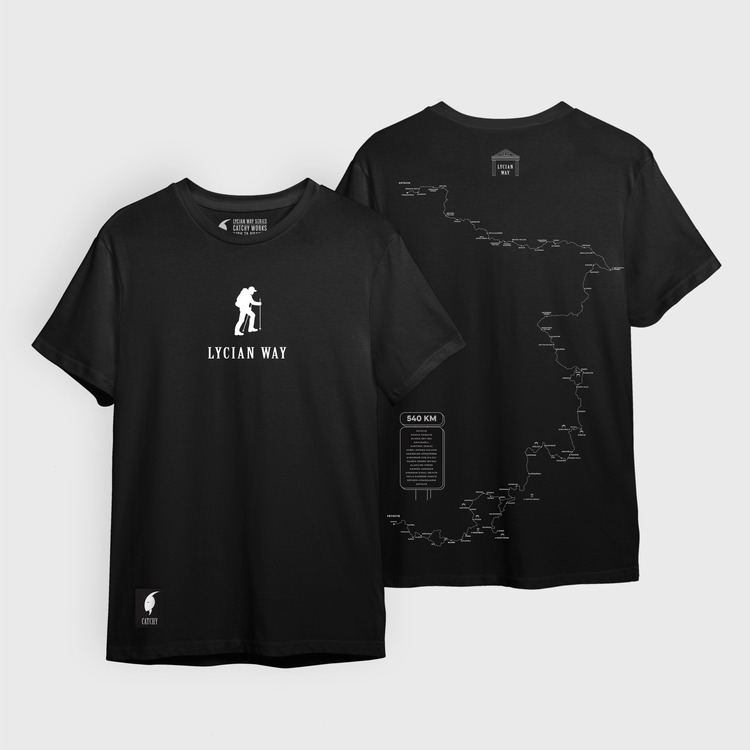 LİKYA YOLU HARİTALI T-Shirt - SİYAH