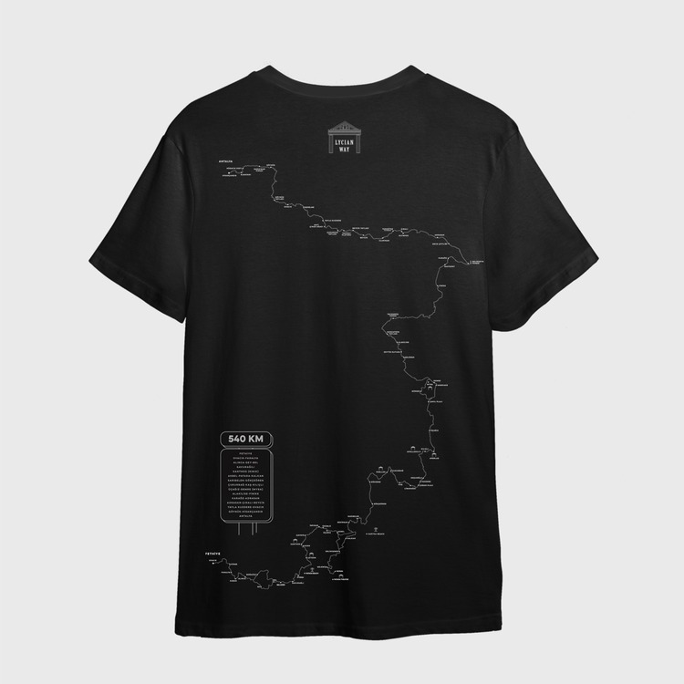 LİKYA YOLU HARİTALI T-Shirt - SİYAH