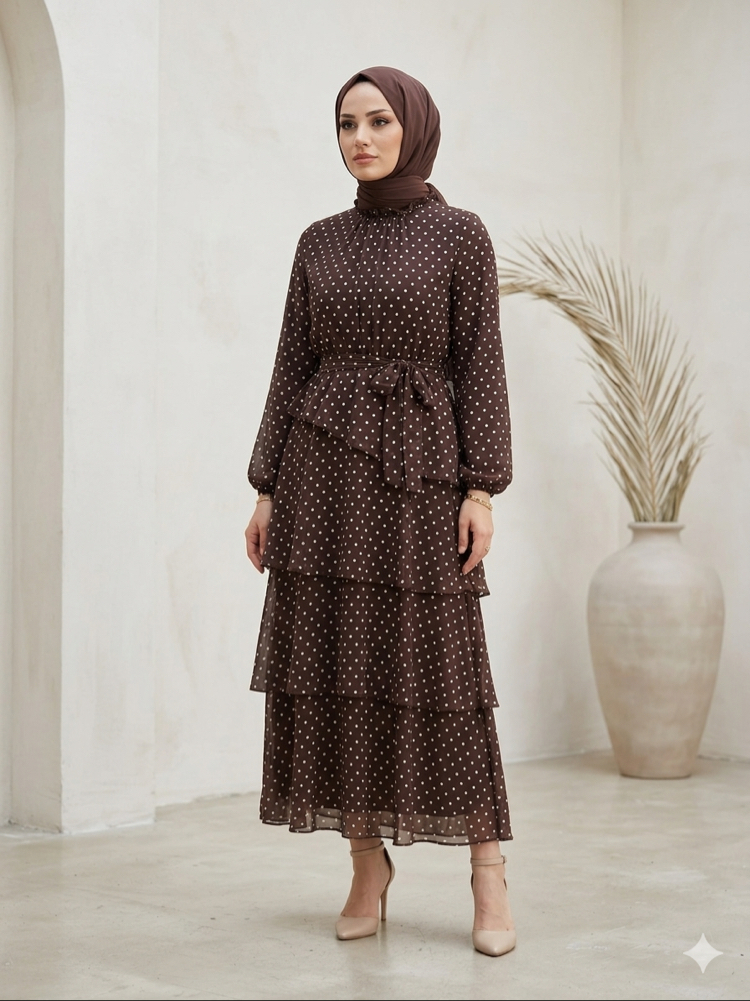 Kat Kat Şifon Elbise Kahve /3028
