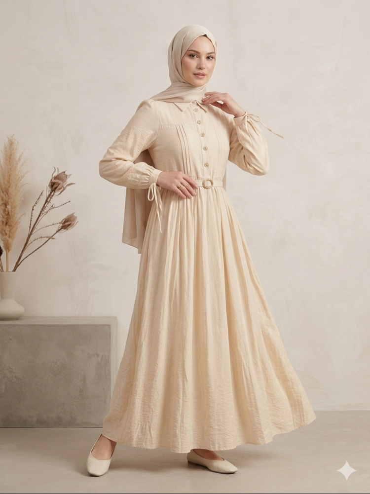 Pamuklu Elbise Krem /63126