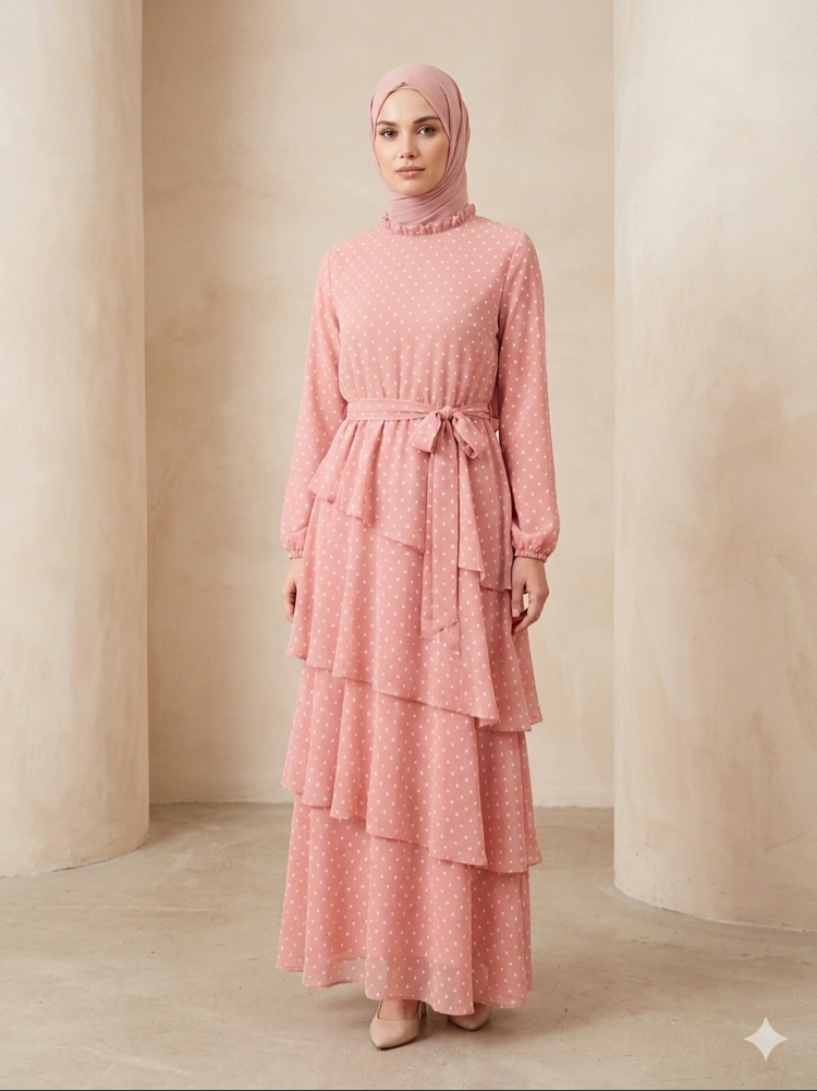 Kat Kat Şifon Elbise Pembe /3028