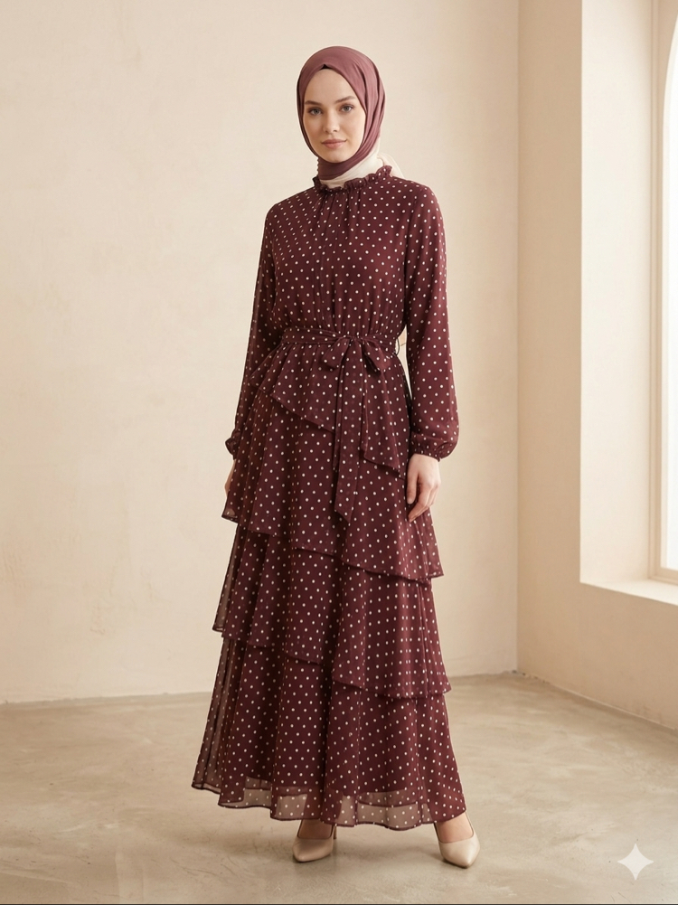 Kat Kat Şifon Elbise Mürdüm /3028