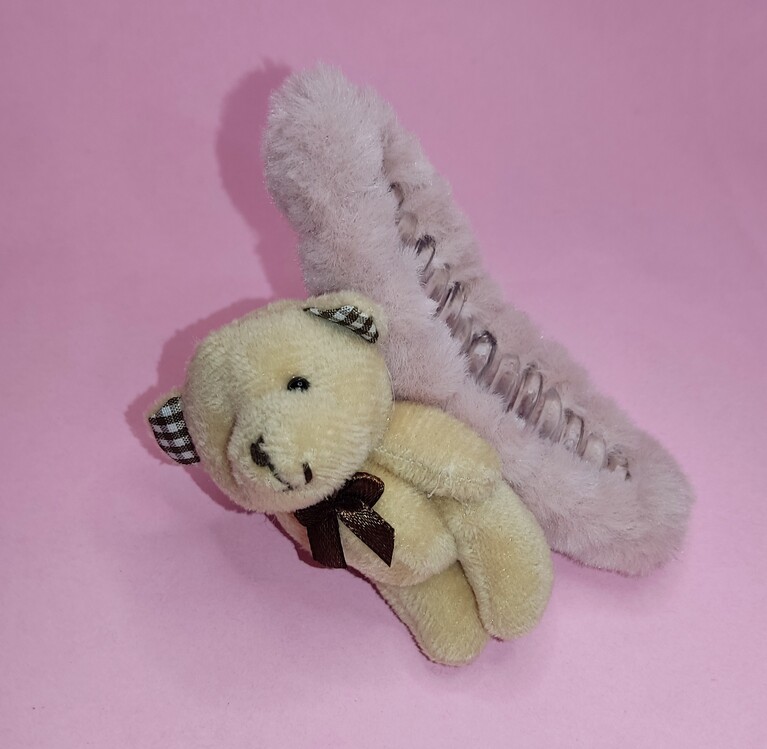 Ayıcıklı peluş mandal toka (pudra renk)