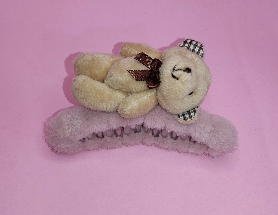 Ayıcıklı peluş mandal toka (pudra renk)