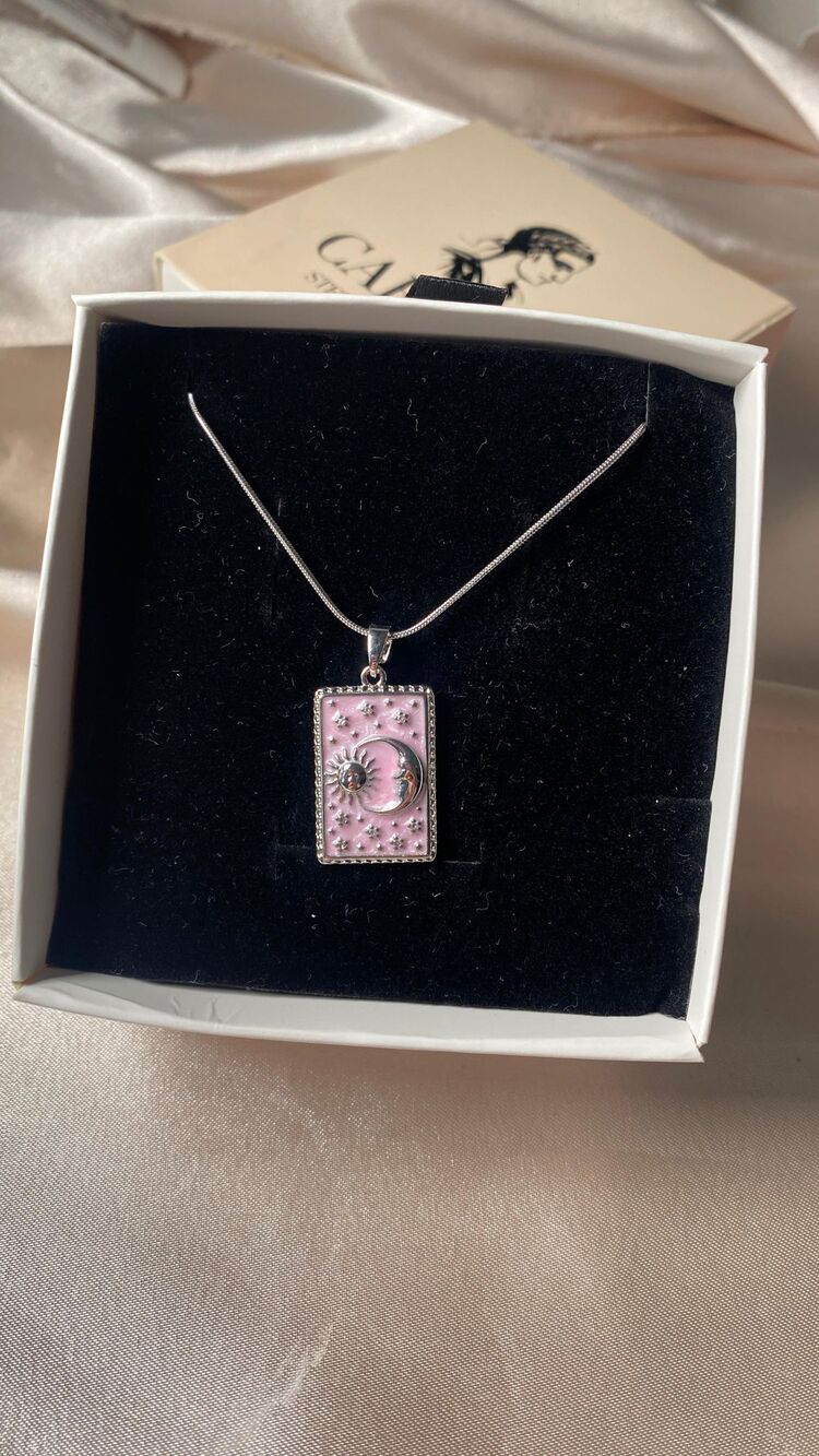 Çelik Pembe Tarot Kolye