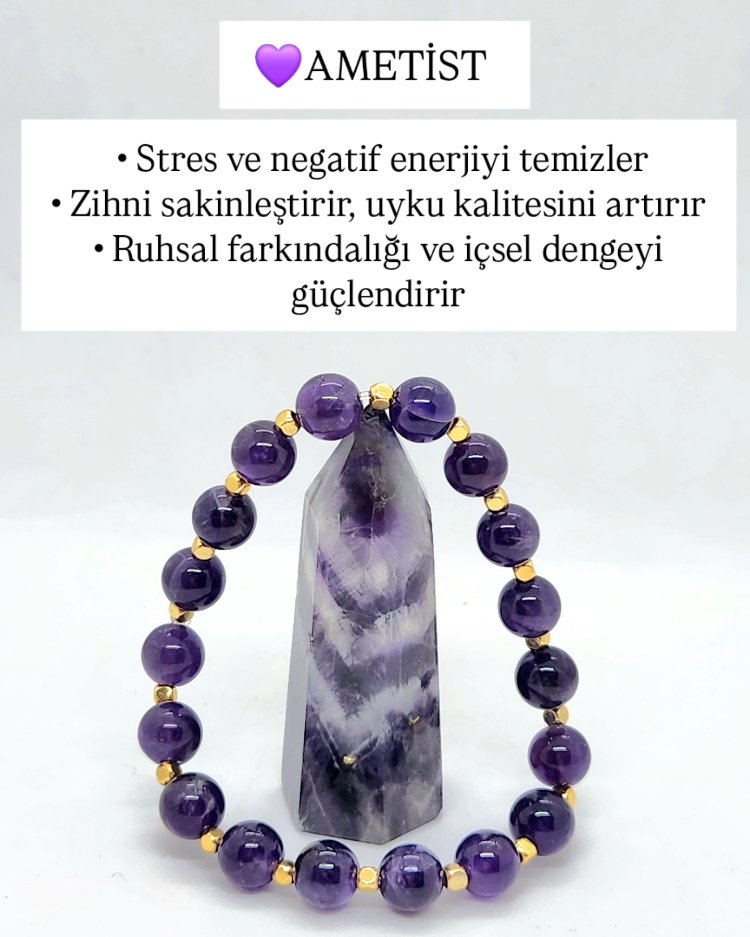 Ametist Doğaltaş Bileklik ( 8 mm)