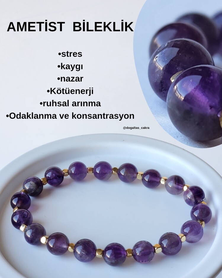 Ametist Doğaltaş Bileklik ( 8 mm)