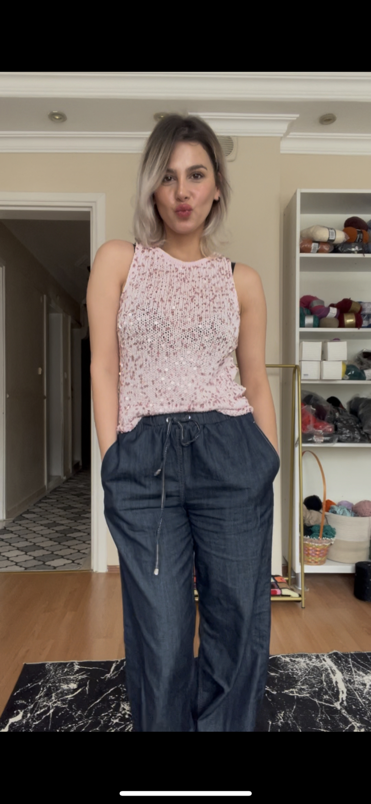 Pattern halter yaka bluz 