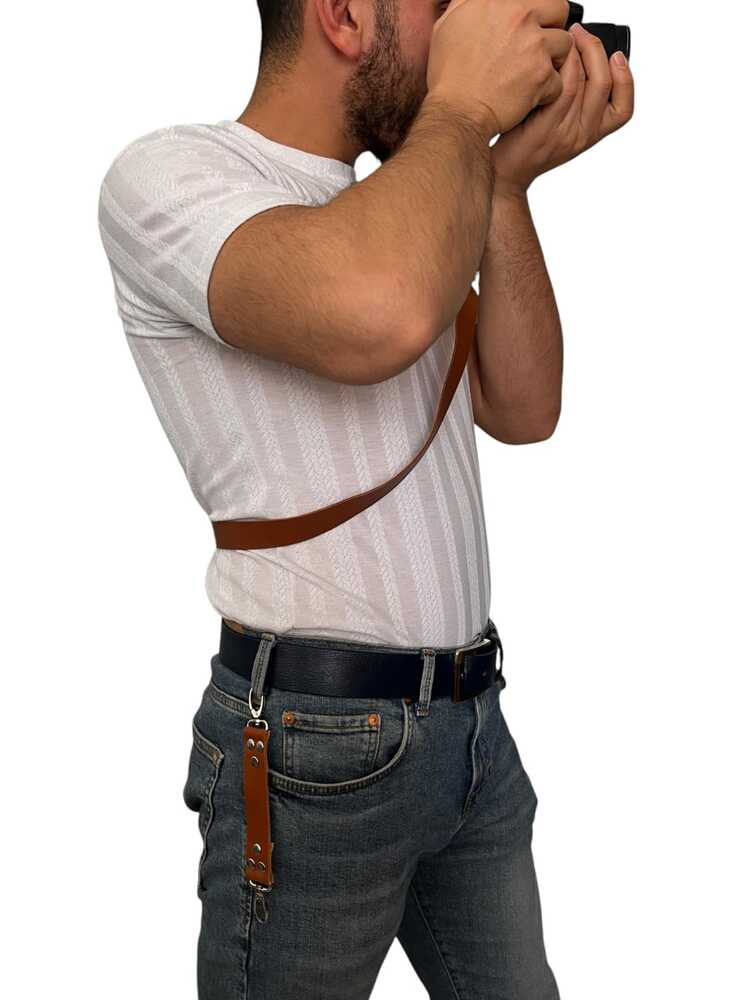 Konyak rengi Fotoğraf makinesi tek taraflı omuz askısı