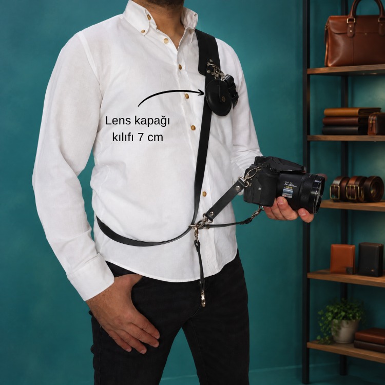 Siyah Renk Fotoğraf Makinesi Tek Taraflı Omuz Askısı Nikel renk aksesuar