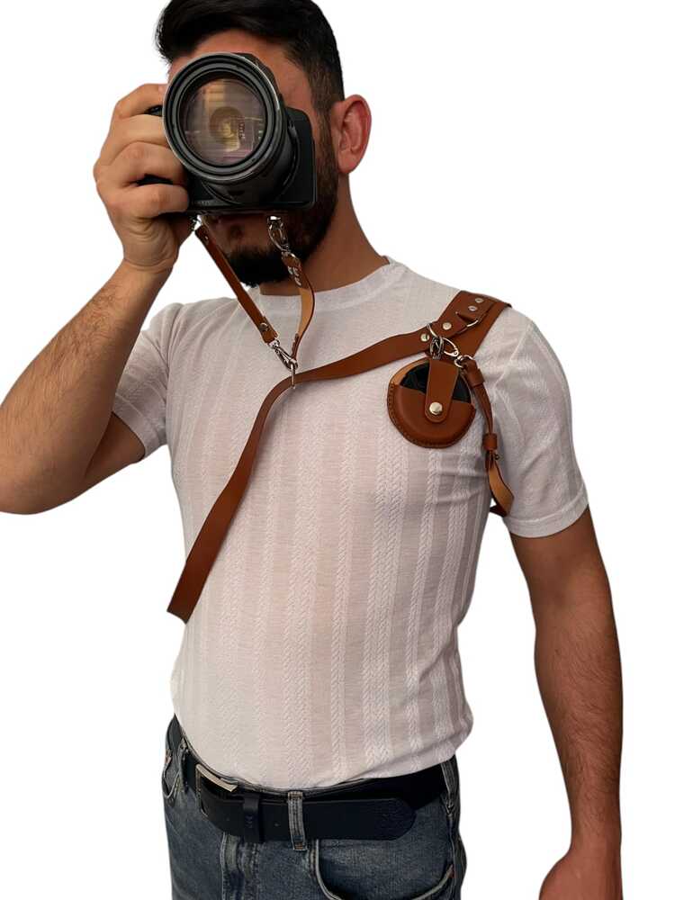 Konyak rengi Fotoğraf makinesi tek taraflı omuz askısı