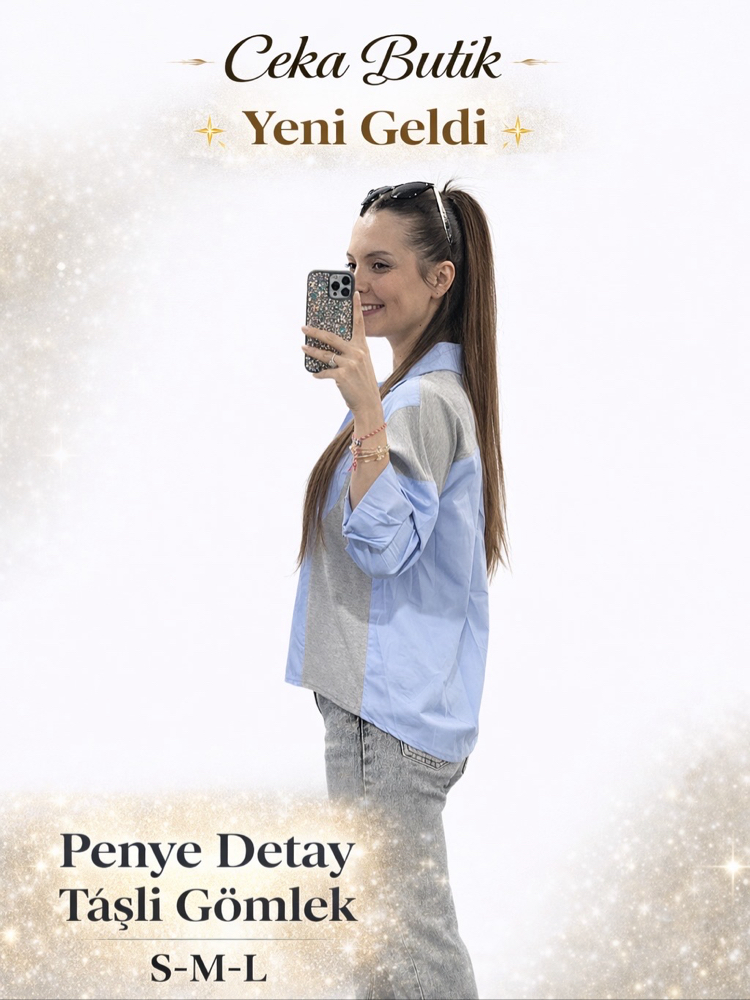 Penye Detay Taşlı Gömlek