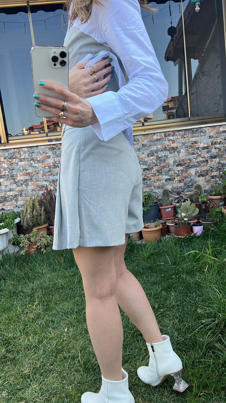 Kumaş Gri Şort Etek