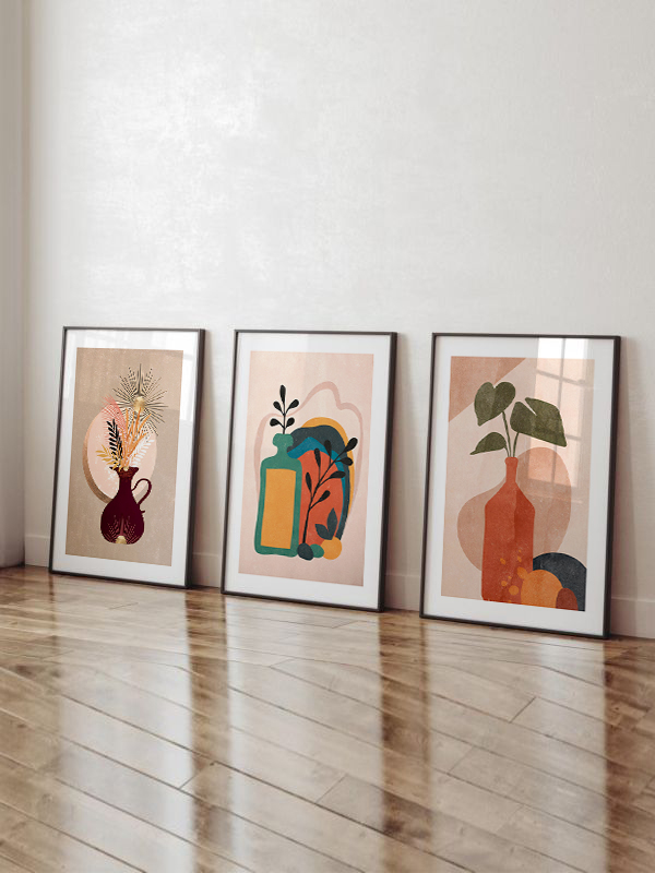 Minimalist Vazo ve Bitki Çerçeveli Tablo Seti