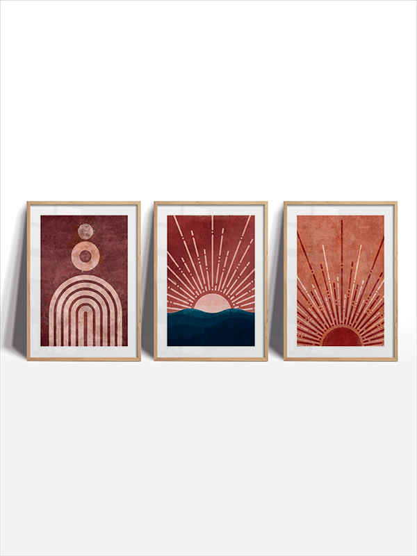 Geometrik ve Minimalist Güneş ve Yay Çerçeveli Tablo Seti