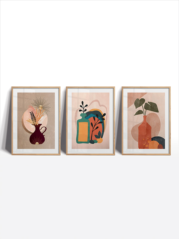 Minimalist Vazo ve Bitki Çerçeveli Tablo Seti