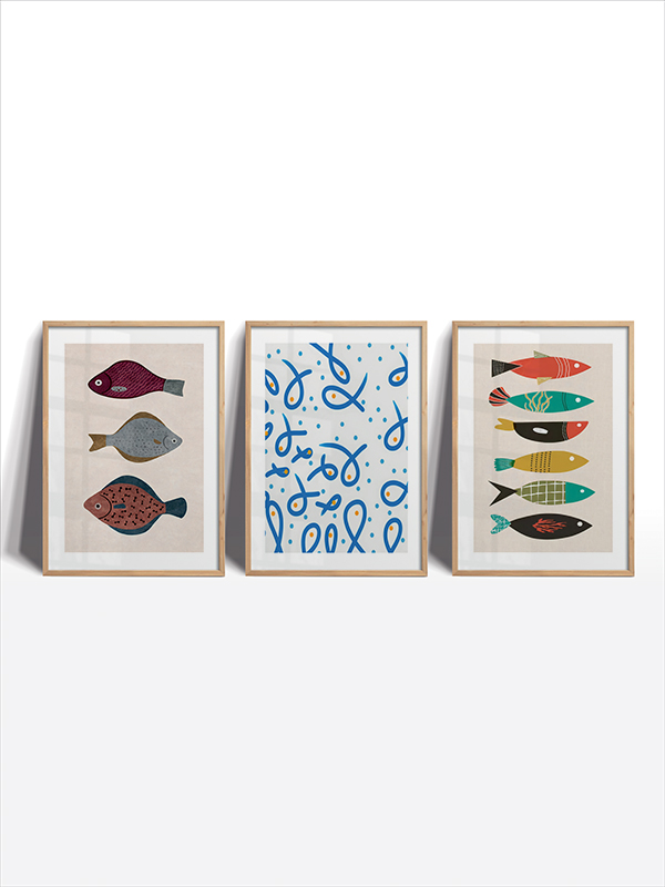 Minimalist Balık ve Soyut Desen Tablo Seti