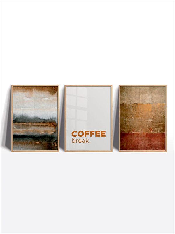 Kahve Molası ve Soyut Sanat Çerçeveli Tablo Seti