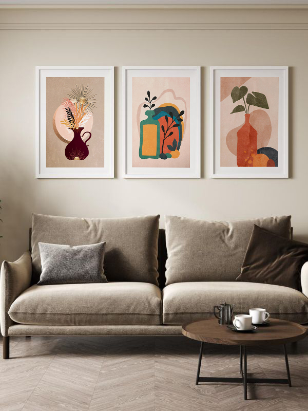 Minimalist Vazo ve Bitki Çerçeveli Tablo Seti