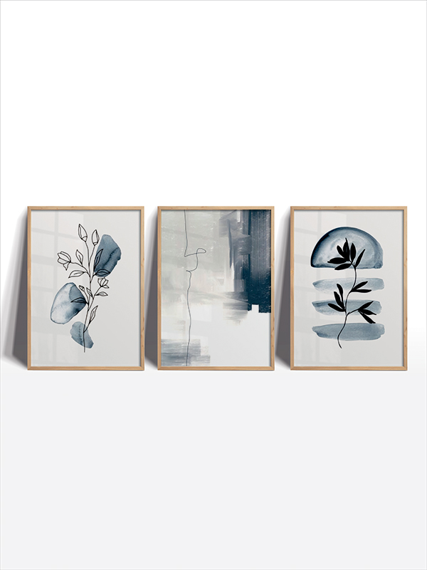 Mavi ve Siyah Minimalist Çerçeveli Tablo Seti