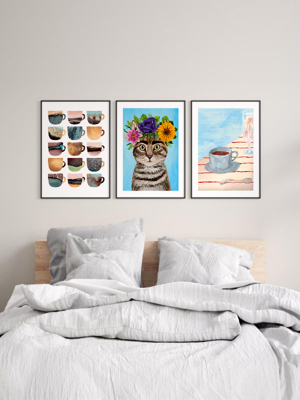 Sevimli Kedi ve Kahve Çerçeveli Tablo Seti