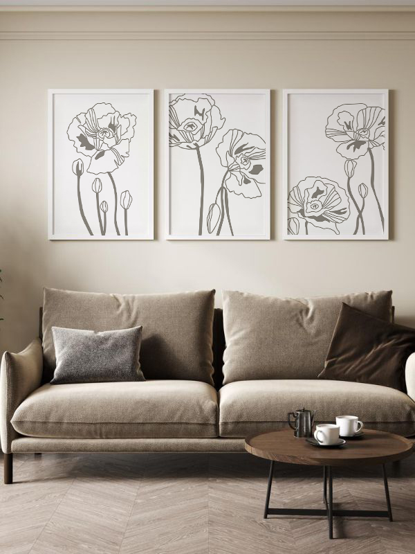 Minimalist Gelincik Çiçeği Çerçeveli Tablo Seti