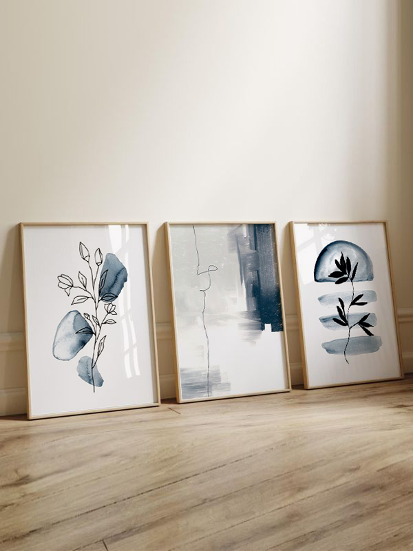 Mavi ve Siyah Minimalist Çerçeveli Tablo Seti