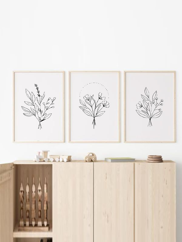 Minimalist Botanik Çizim Çerçeveli Tablo Seti