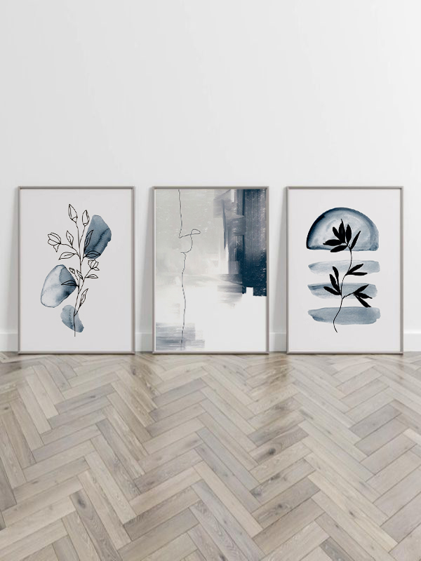 Mavi ve Siyah Minimalist Çerçeveli Tablo Seti