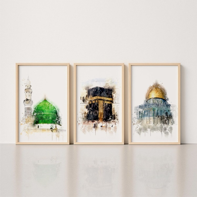 islami fırça ahşap çerçeveli tablo set BDK0507