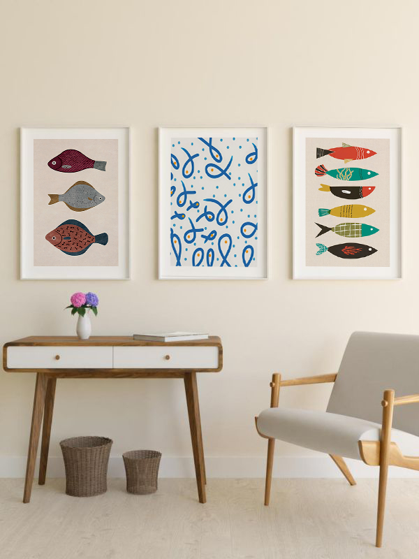 Minimalist Balık ve Soyut Desen Tablo Seti