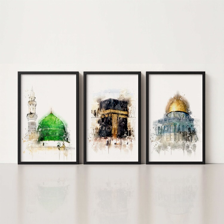 islami fırça ahşap çerçeveli tablo set BDK0507
