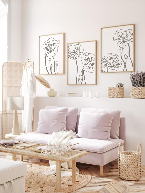 Minimalist Gelincik Çiçeği Çerçeveli Tablo Seti