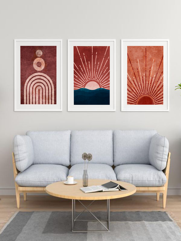 Geometrik ve Minimalist Güneş ve Yay Çerçeveli Tablo Seti