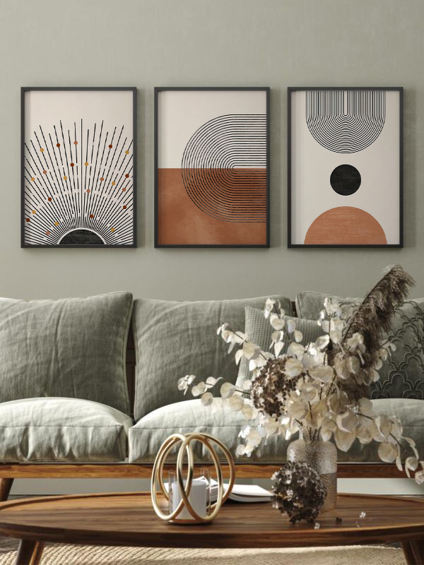 Geometrik Sanat: Minimalist Üçlü Tablo Seti