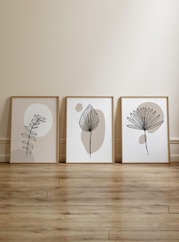 Minimalist Bitki Çizimleri Çerçeveli Tablo Seti