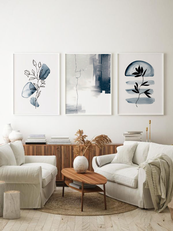Mavi ve Siyah Minimalist Çerçeveli Tablo Seti