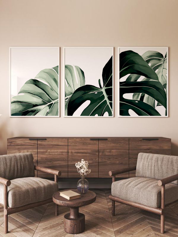Monstera Yaprağı Çerçeveli Tablo Seti