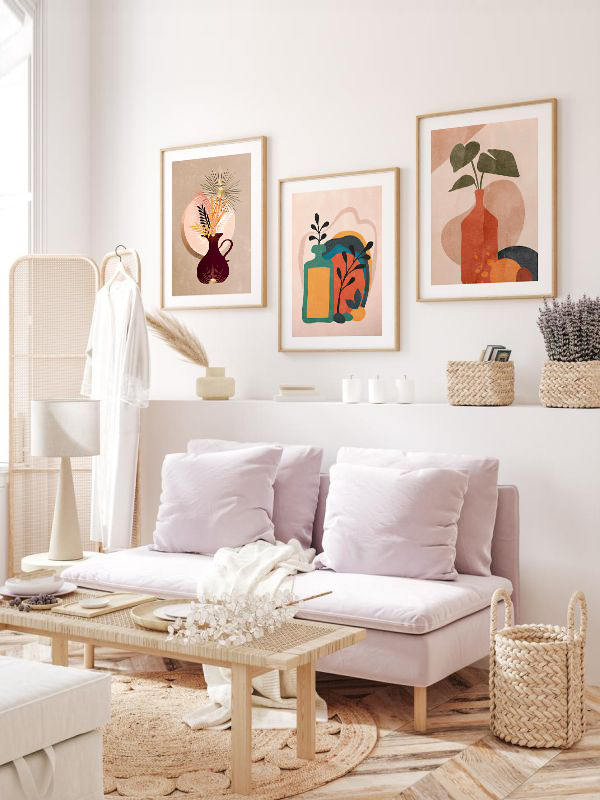 Minimalist Vazo ve Bitki Çerçeveli Tablo Seti