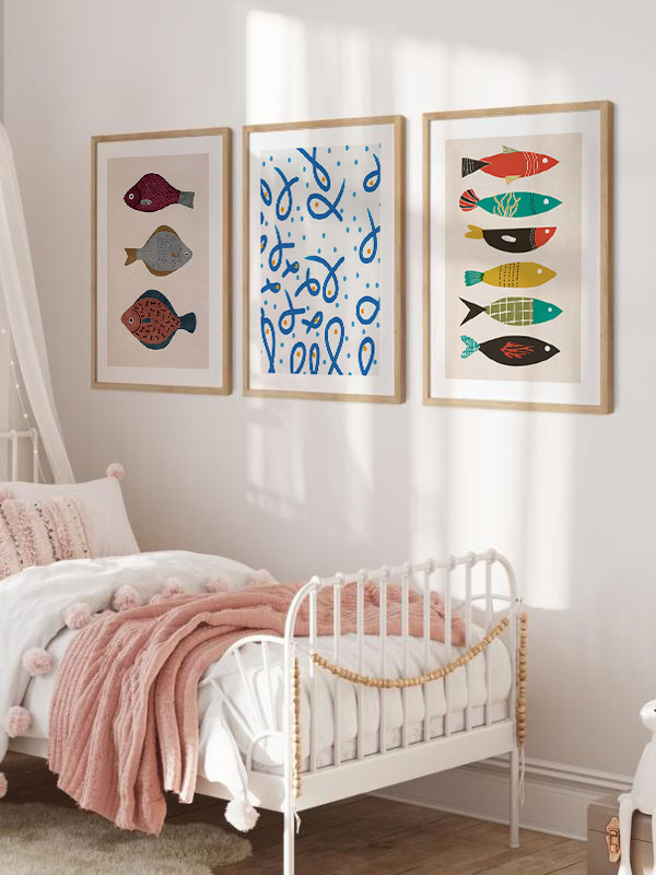 Minimalist Balık ve Soyut Desen Tablo Seti