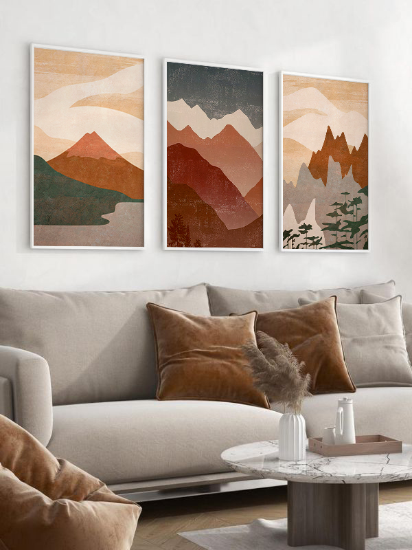 Minimalist Dağ Manzaralı Çerçeveli Tablo Seti