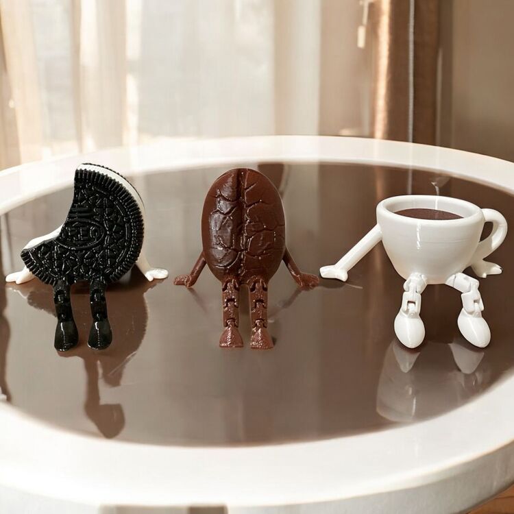 Isırılmış Oreo Kurabiye, Kahve Fincanı ve Kahve Çekirdeği 3'lü Dekor Seti