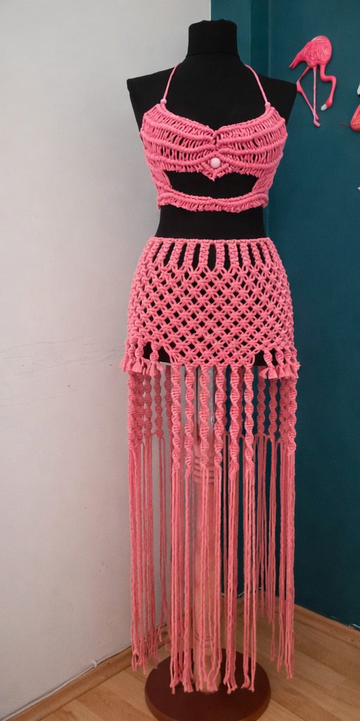 Pink Macrame Skirt Set