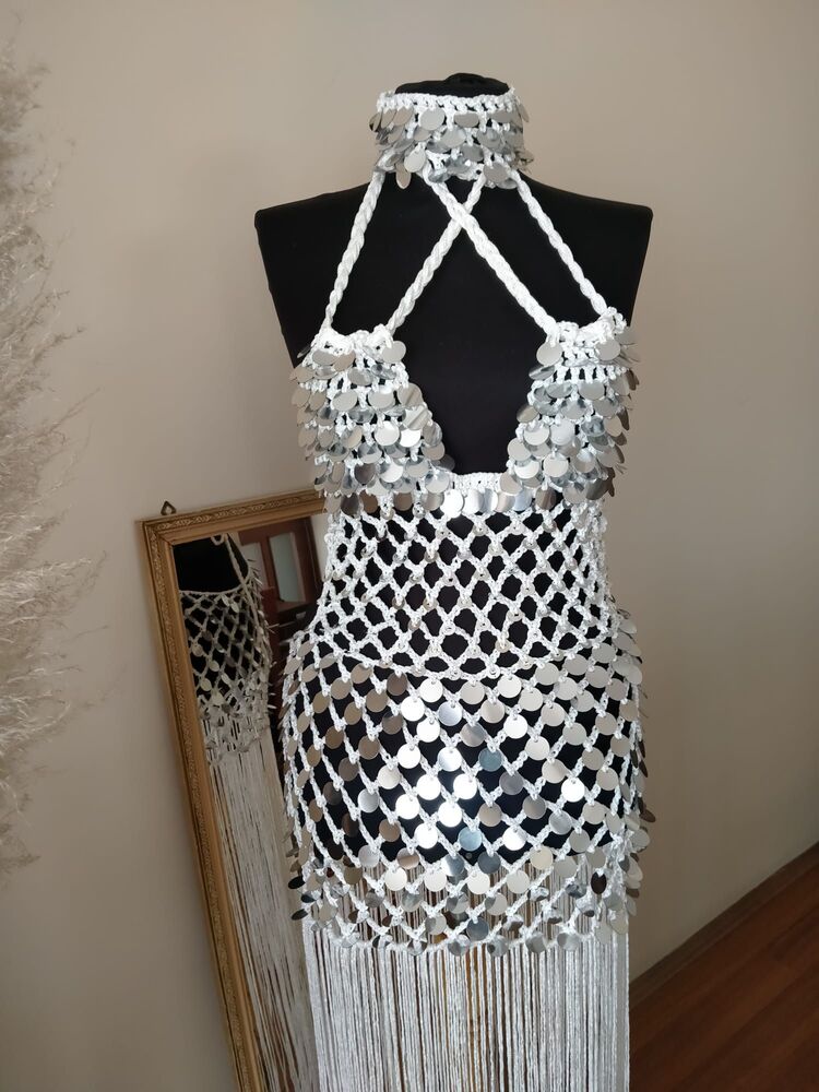 Crochet Sequin Fringe Dress
