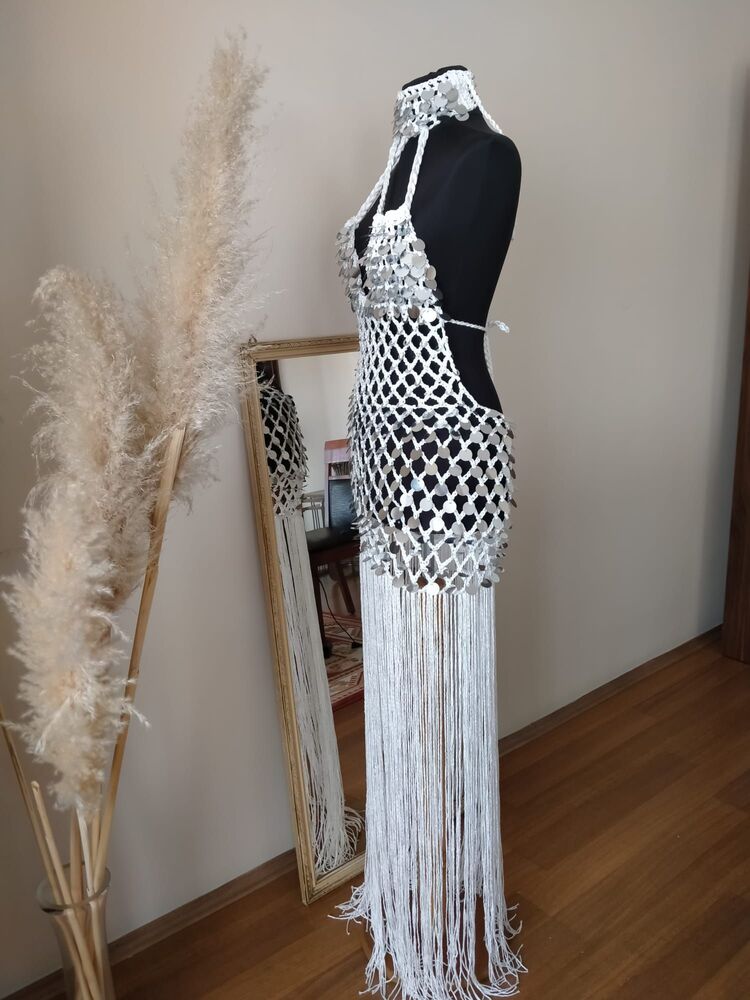 Crochet Sequin Fringe Dress