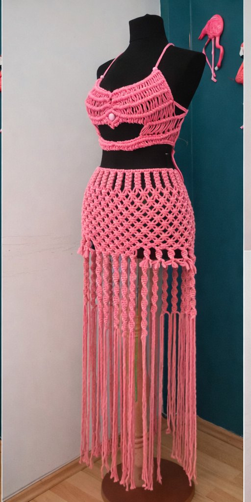 Pink Macrame Skirt Set