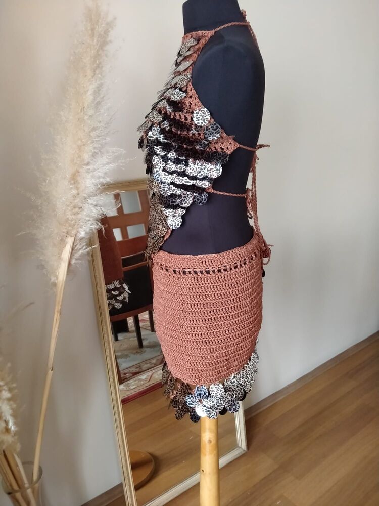 Leopard Crochet Sequin Skirt Set