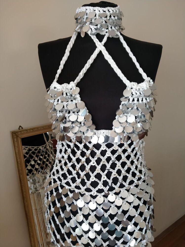Crochet Sequin Fringe Dress