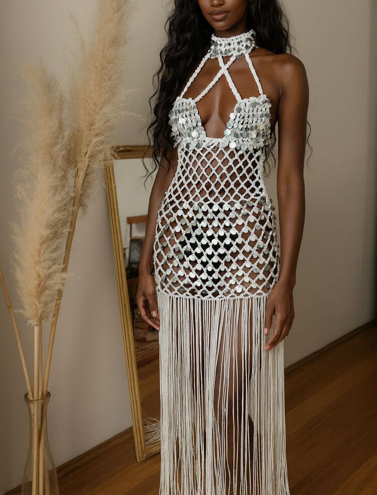 Crochet Sequin Fringe Dress